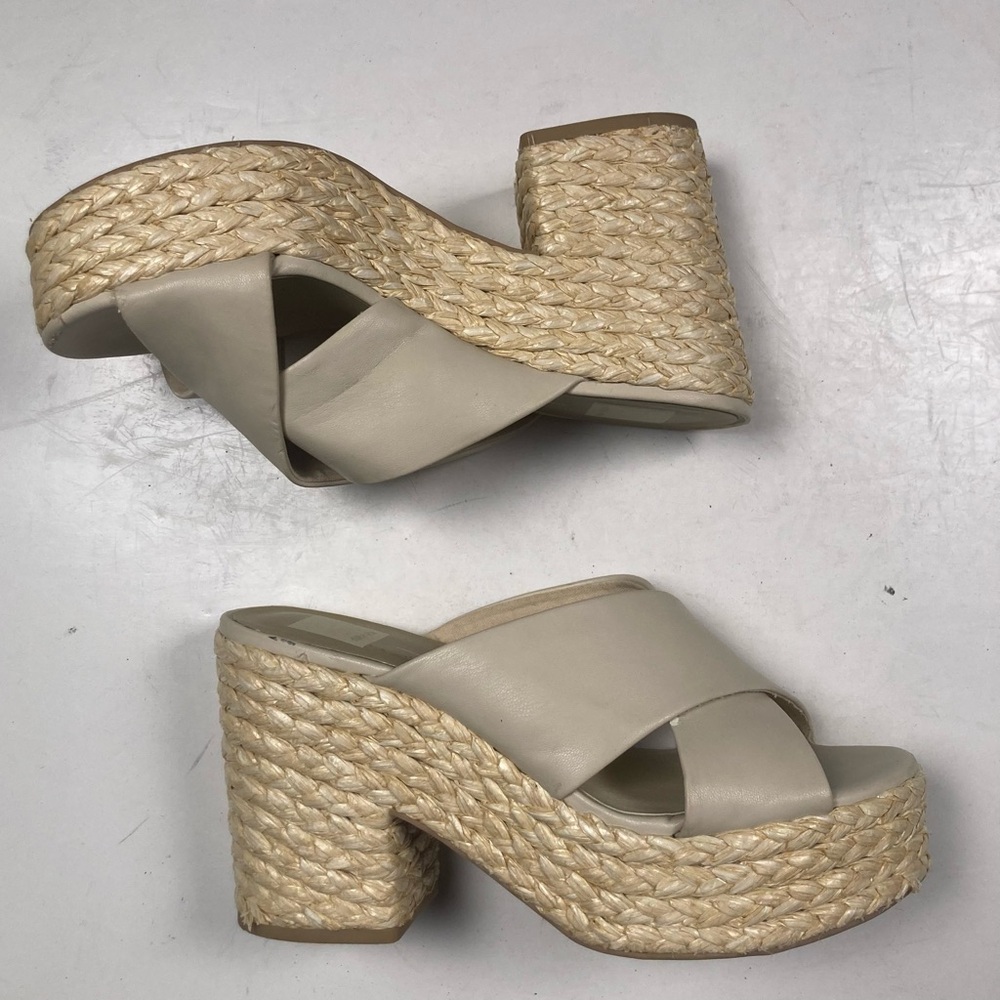 DOLCE VITA Eliana Cream and Rafia Platform Block Heel Sandal